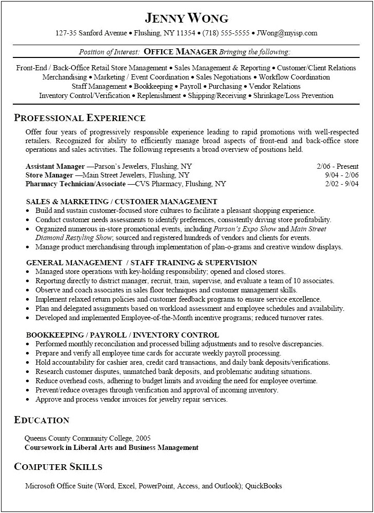 Examples Of Retail Assistant Manager Resumes