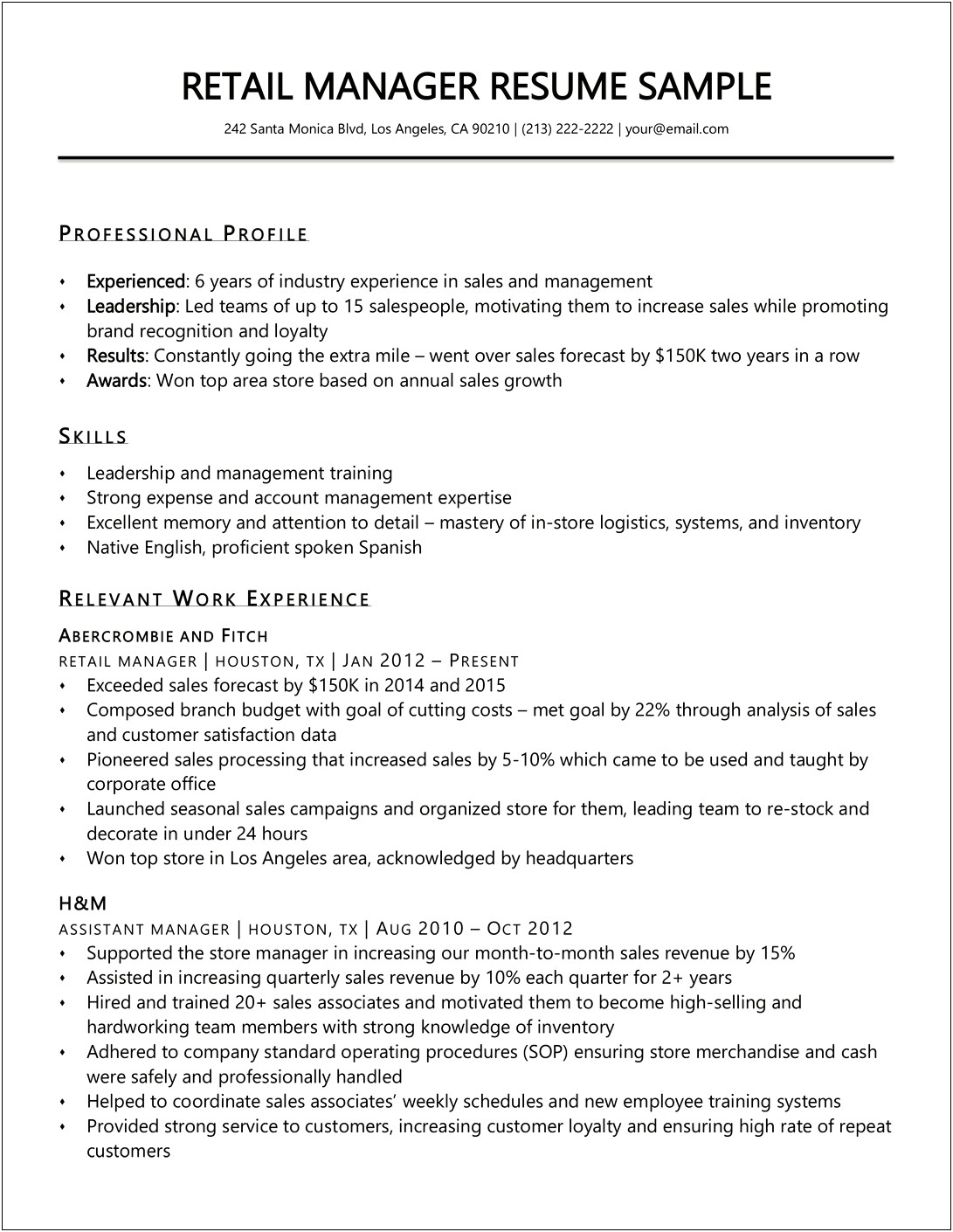 Examples Of Retail Job Descriptions In Resume