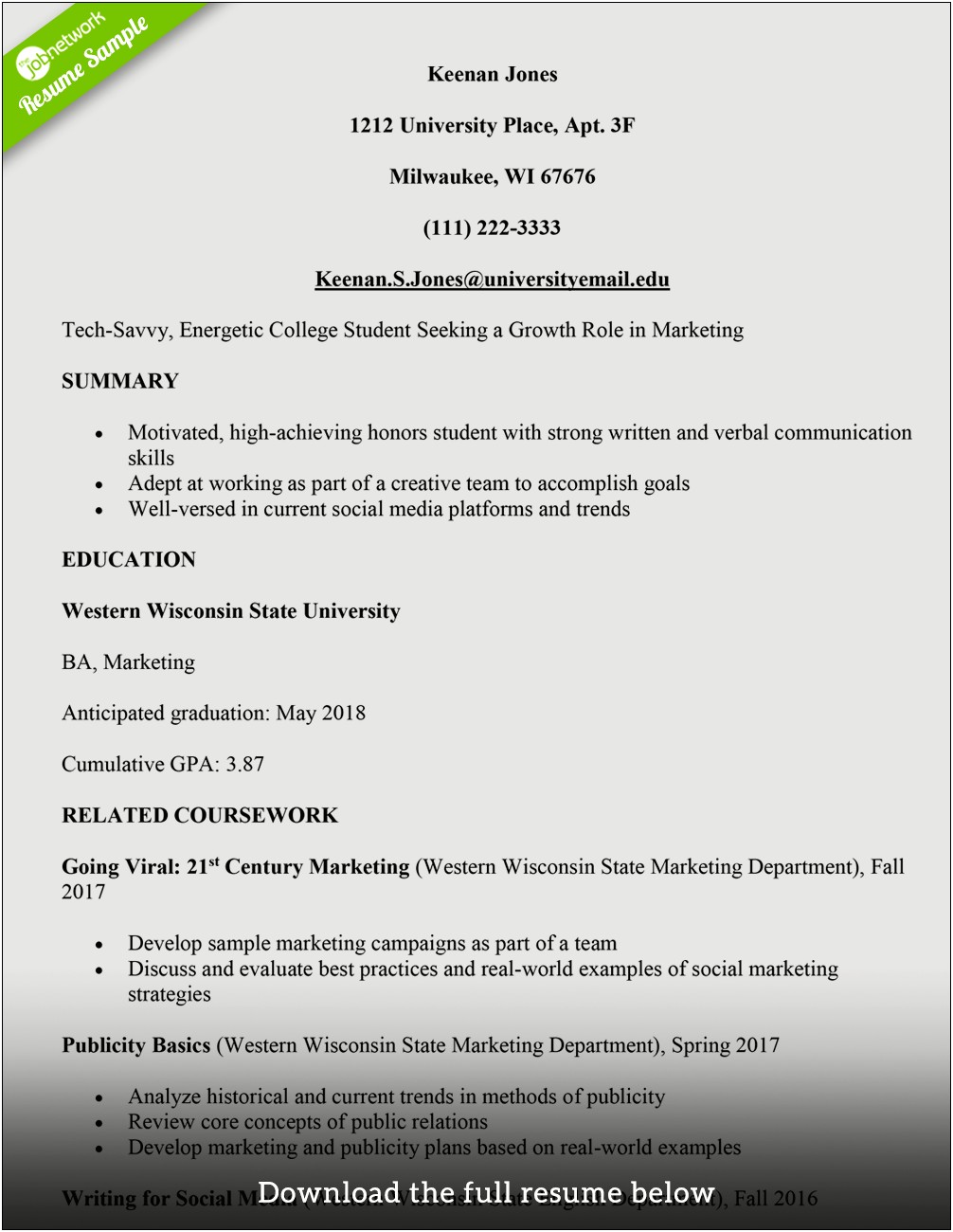 Examples Of Skills For Resume For College Student