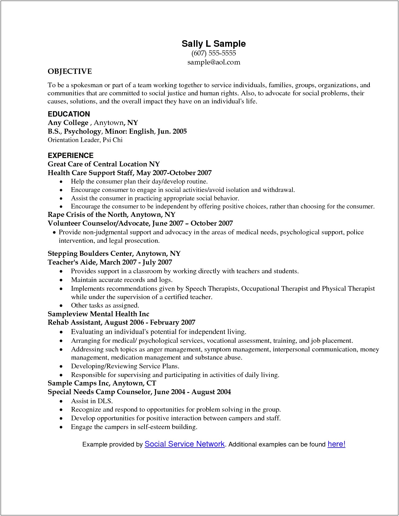 Examples Of Social Work Resume Objectives