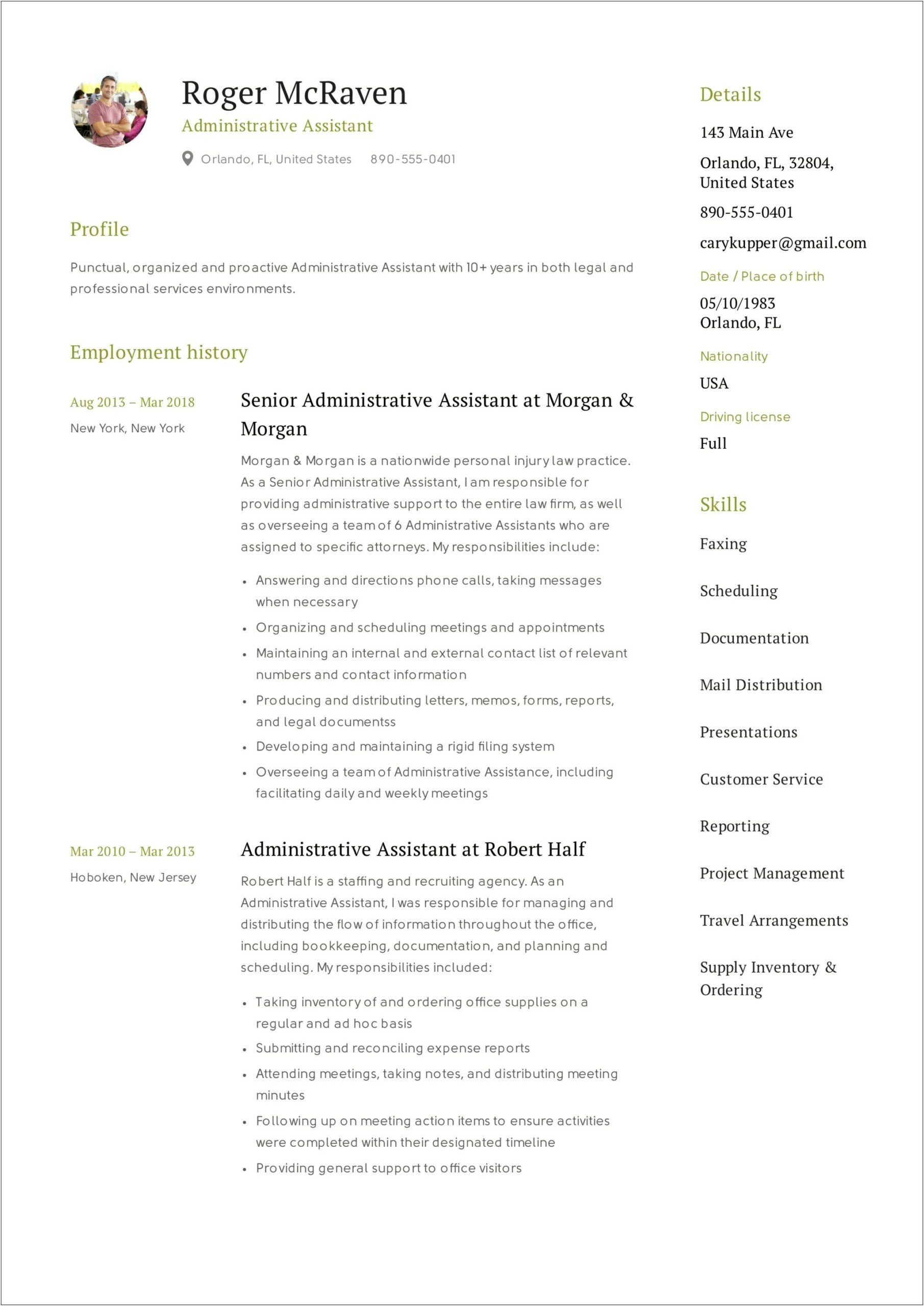 Examples Of Sr. Administrative Assistant Resumes