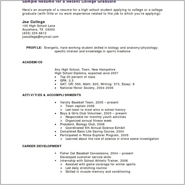 Examples Of Student Resume No Work Experience