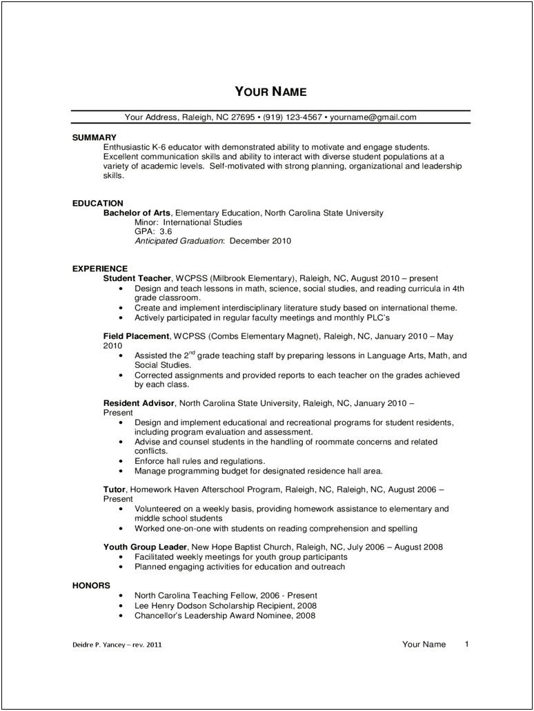 Examples Of Teacher Resumes In Word