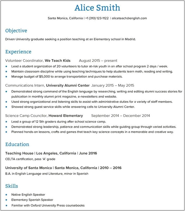 Examples Of Teaching Objectives For Resumes