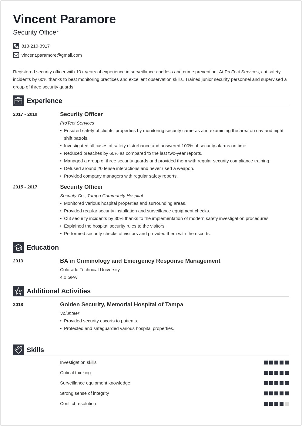 Examples Of The Best Chief Security Officer Resumes