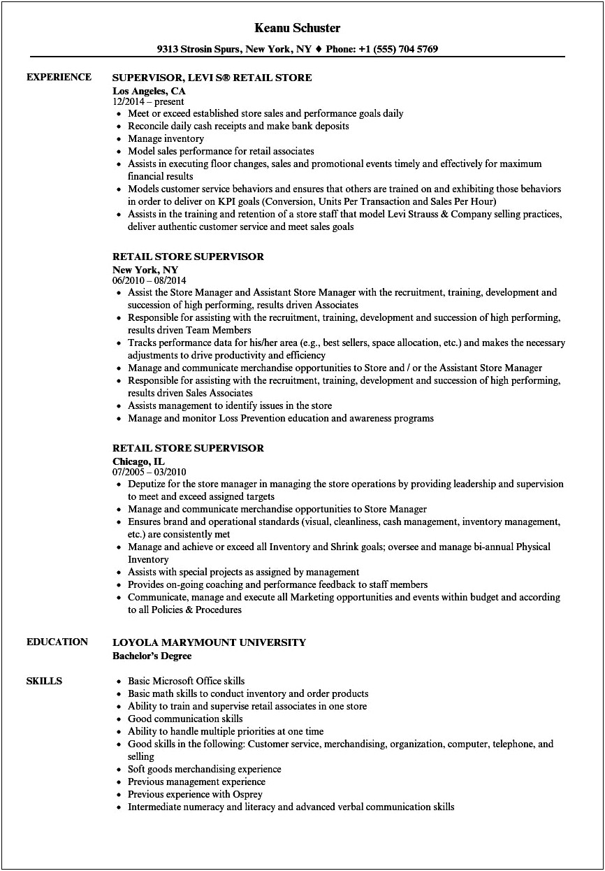 Examples Of The Perfect Retail Resume