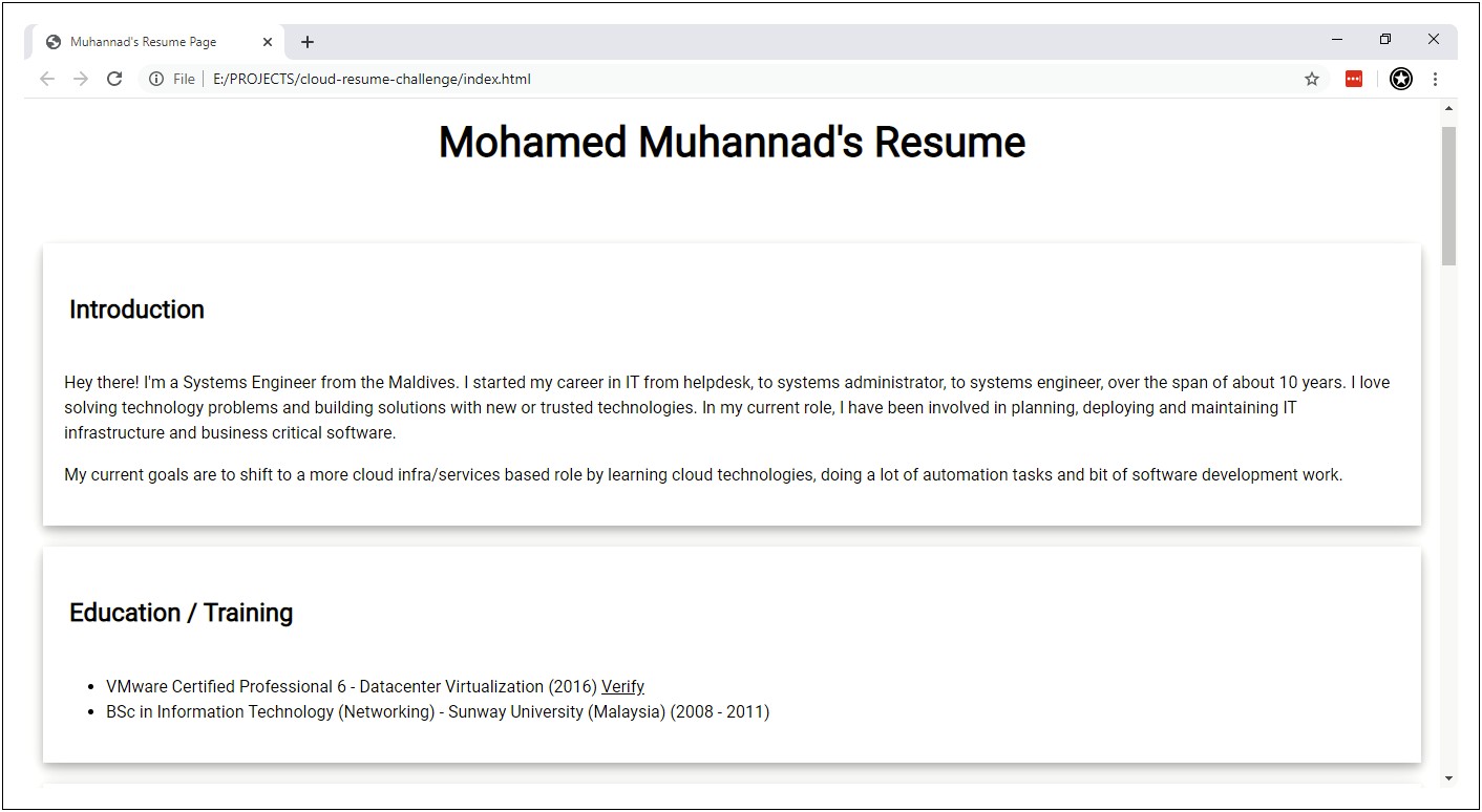 Examples Of Webpages Created For Resumes