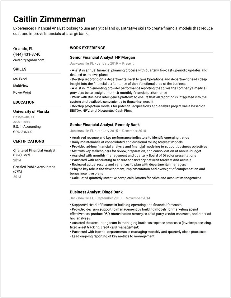 Excel Skills In Resume Examples Financial Analyst