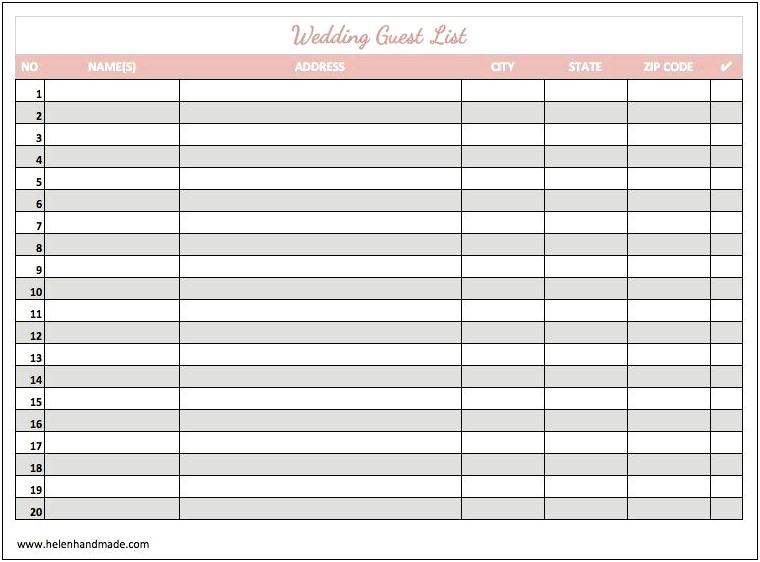 Excel Wedding Guest List Template Download