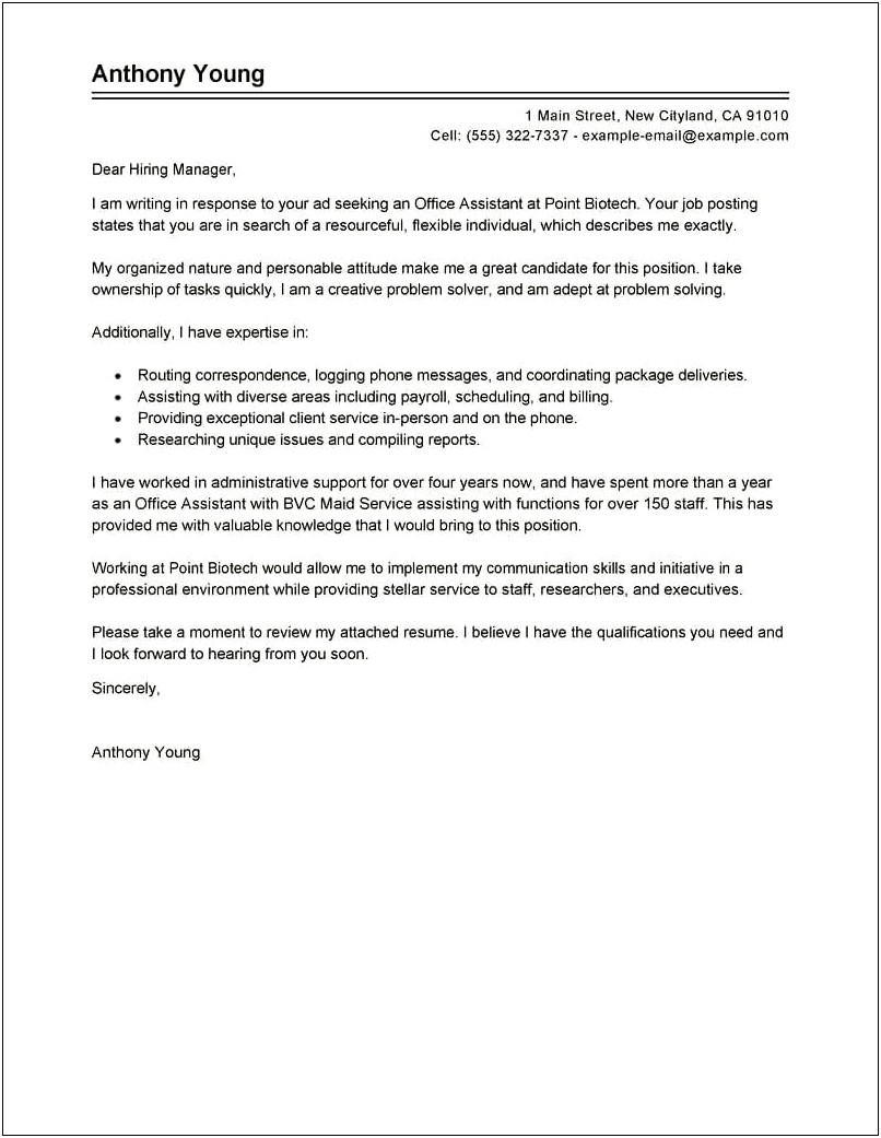 Executive Administrative Assistant Resume Cover Letter