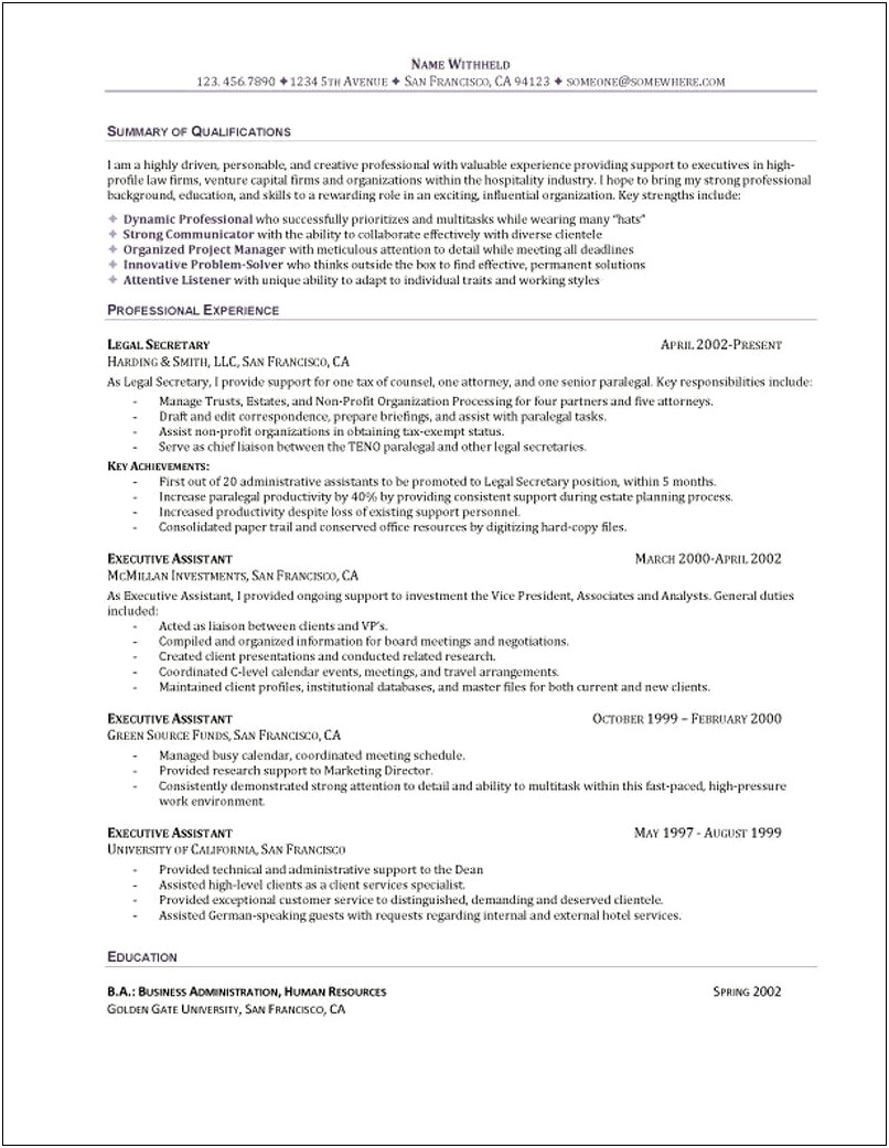 Executive Administrative Assistant Resumes With Summary 2019