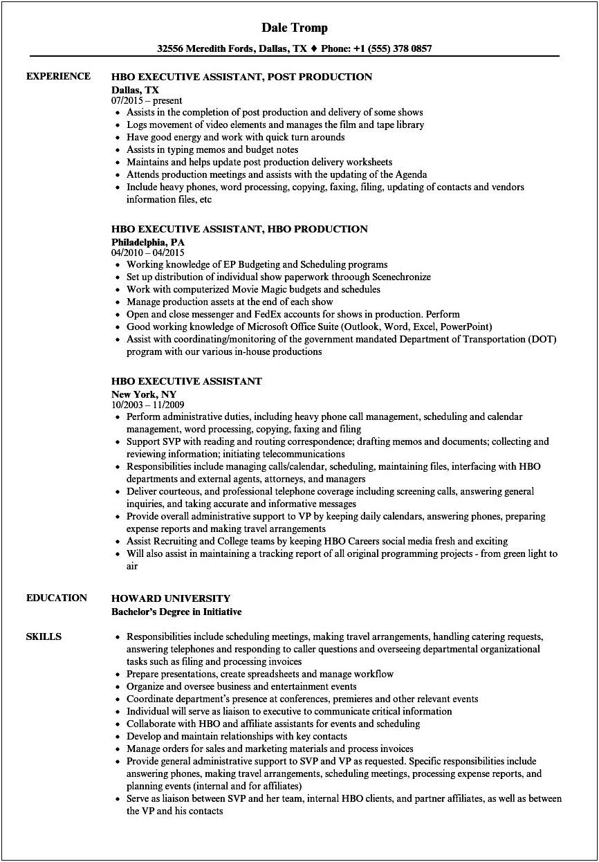 Executive Assistant Job Description Resume Sample
