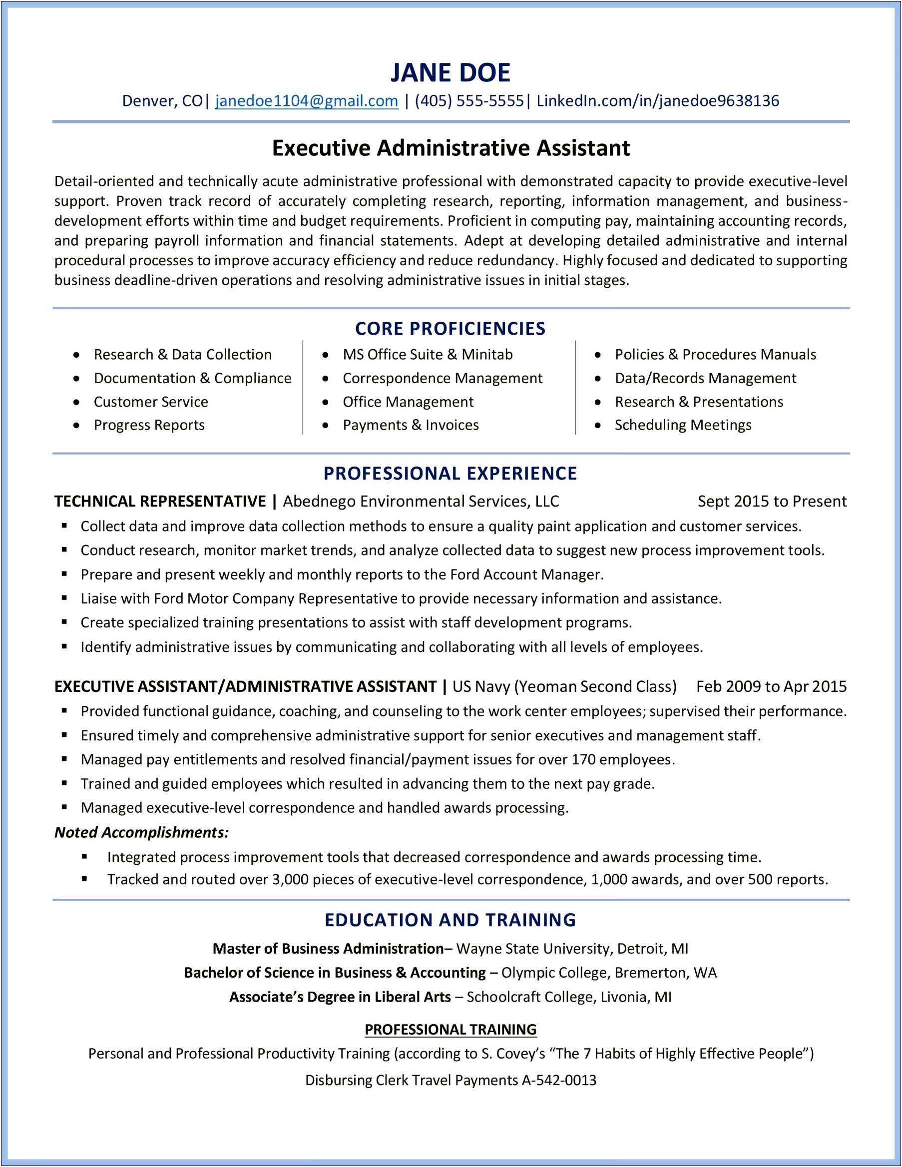 Executive Assistant Resume Summary Of Qualifications