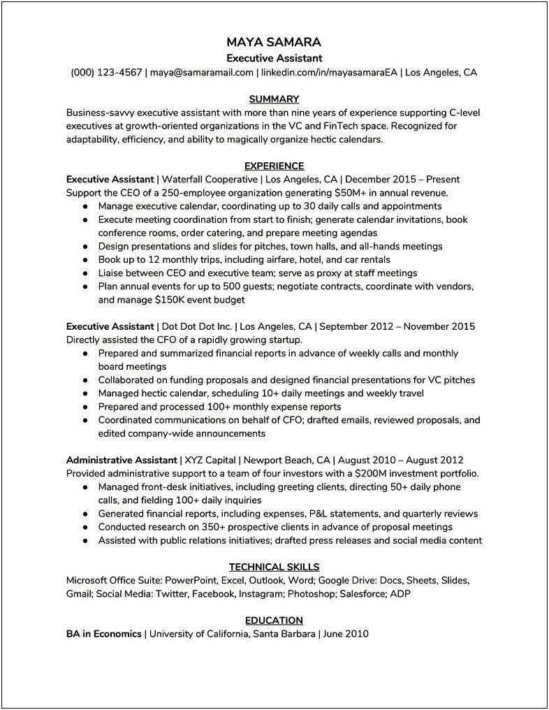 Executive Assistant Resume With No Experience