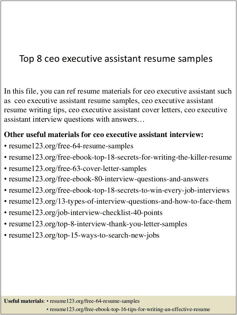 Executive Assistant To Ceo Resume Examples