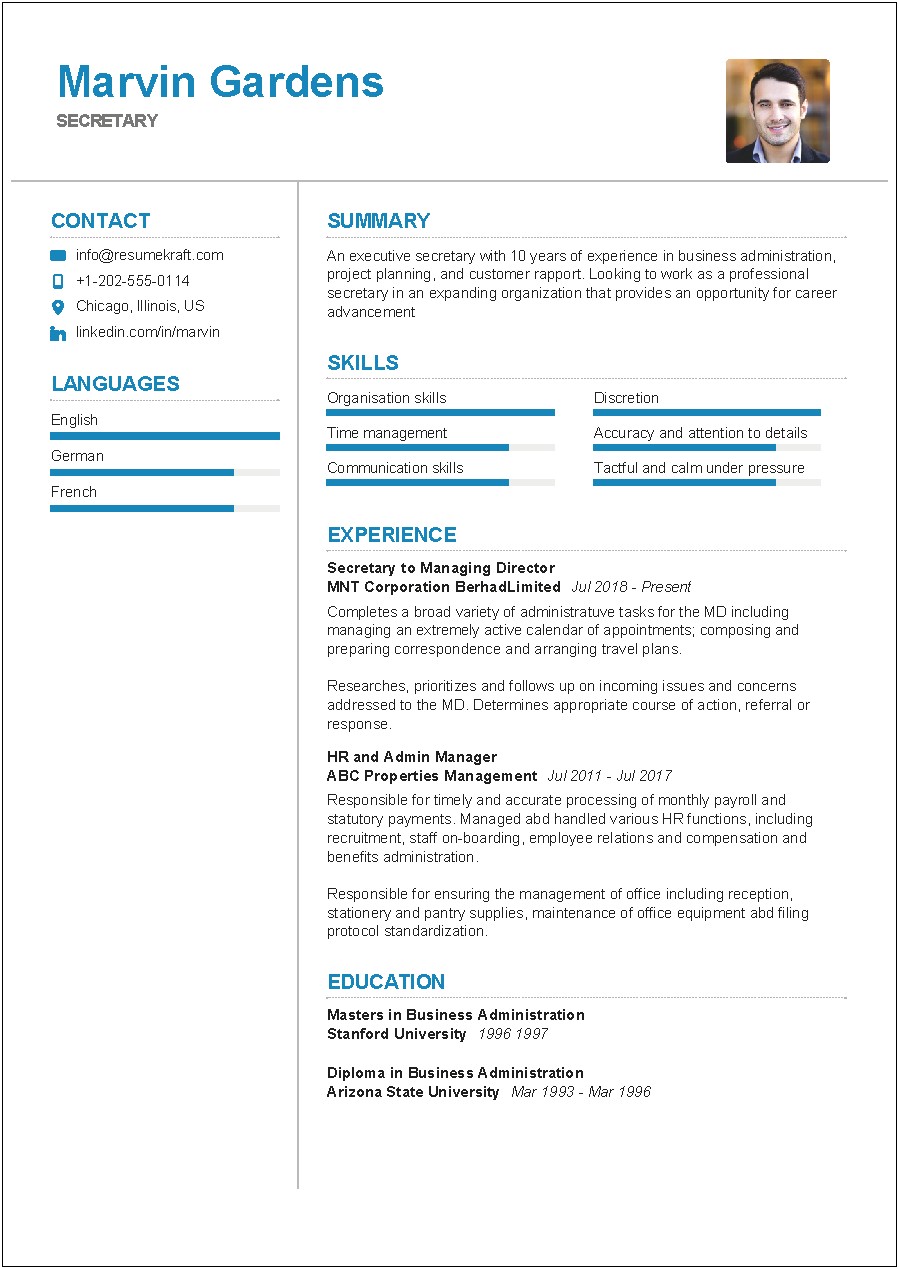 Executive Secretary Job Description For Resume