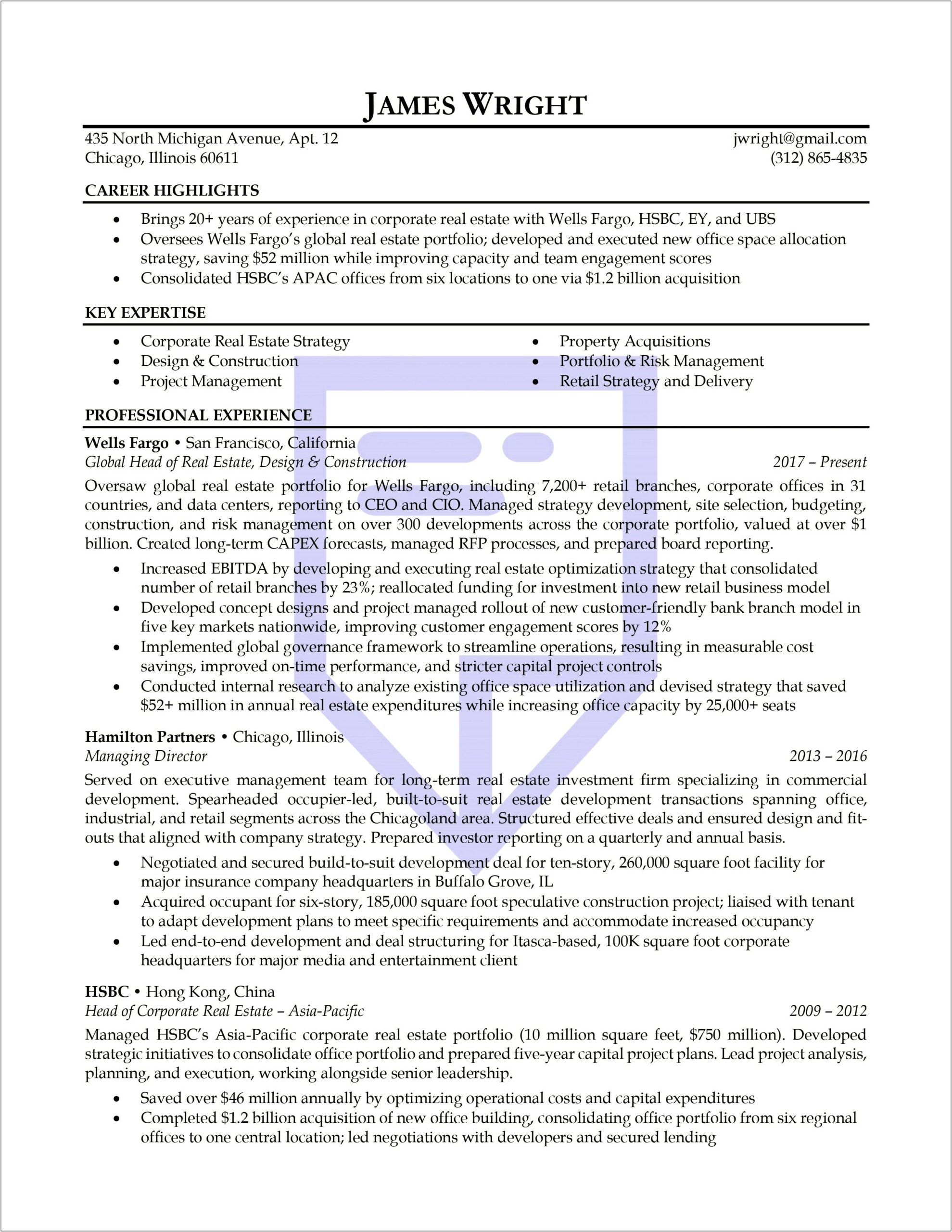 Executive Summary For Real Estate Resume