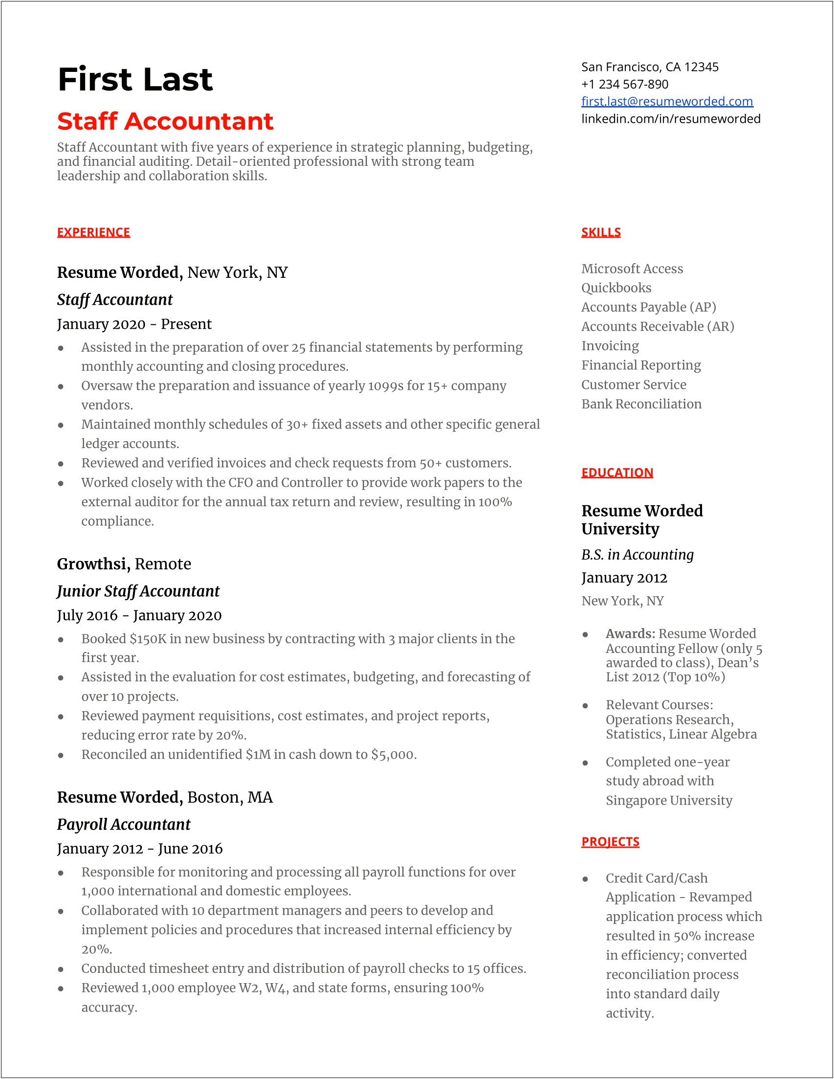Executive Summary For Staff Accountant Resume