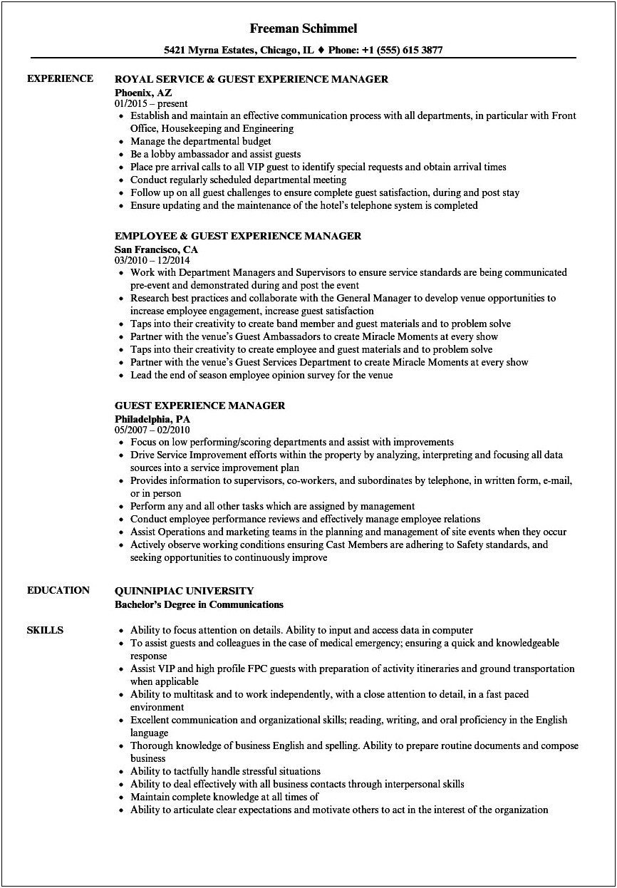Executive Team Leader Guest Experience Resume