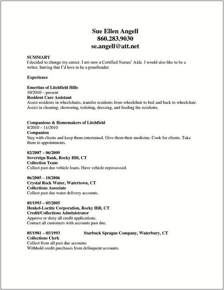 Experiance To List As A Cna In Resume