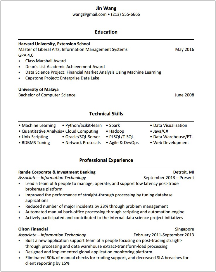 Experience And Accomplishment In Data Warehouse Resume