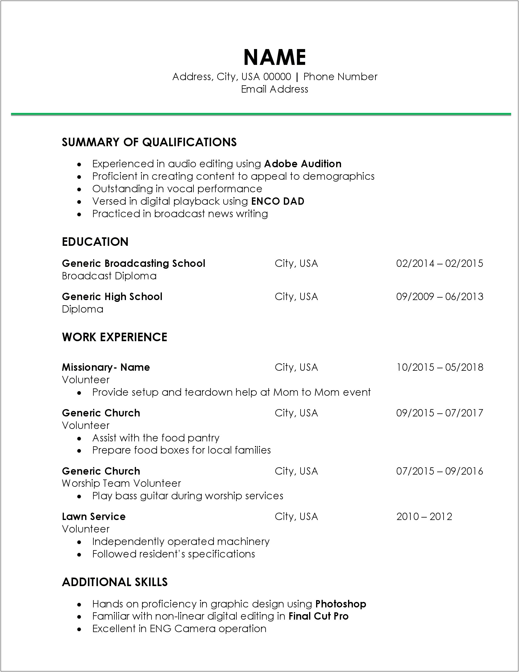 Experience On A Resume With No Previous Job