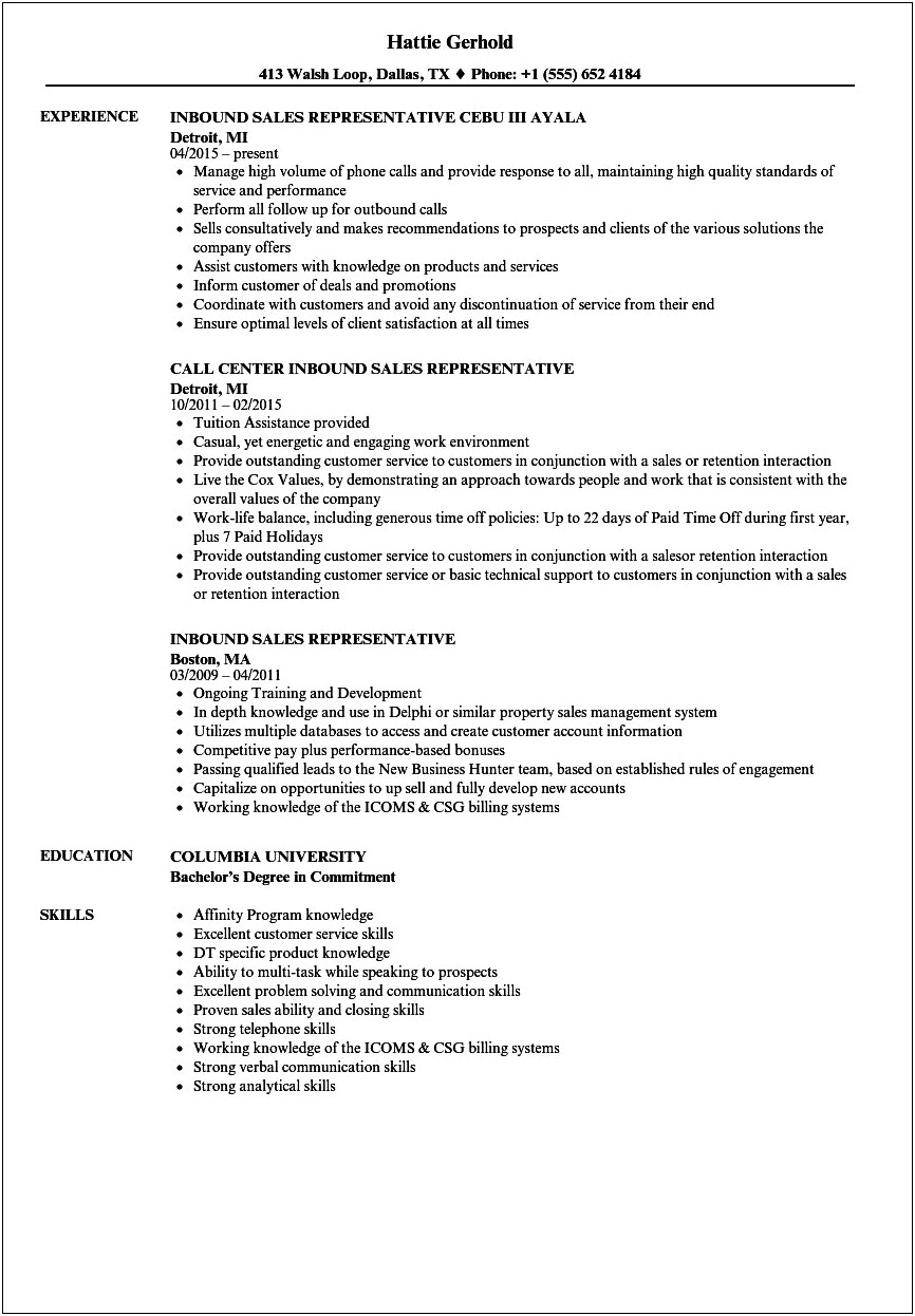 Experience On Resume For Commission Sales