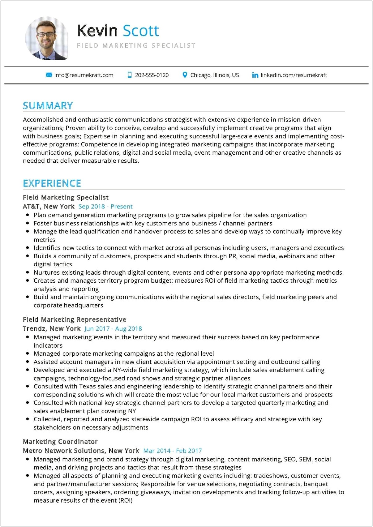 Experience On Resume For Marketing Specialist