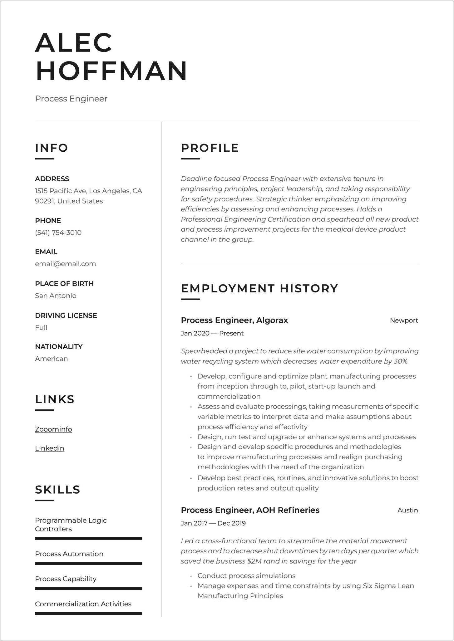 Experience Points For Engineer Resume