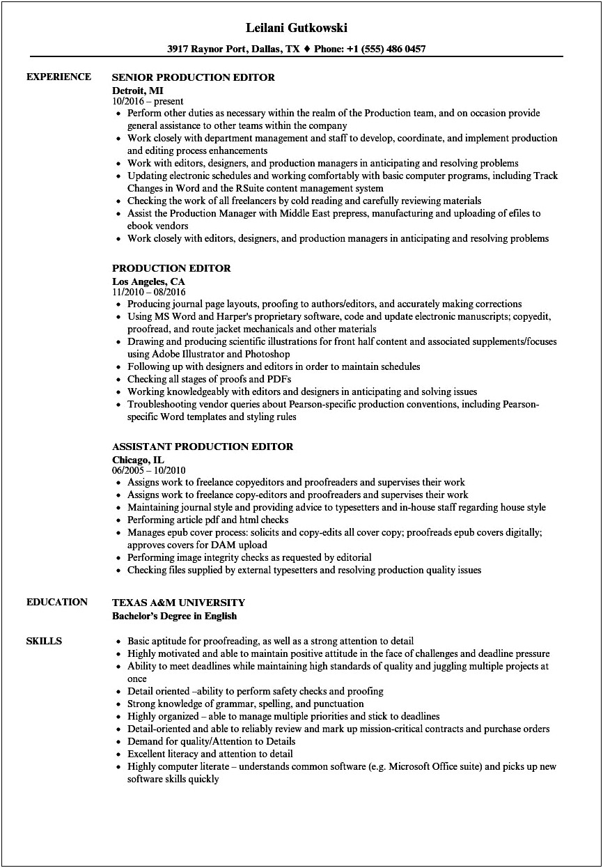 Experience Resume Format For E Publishing