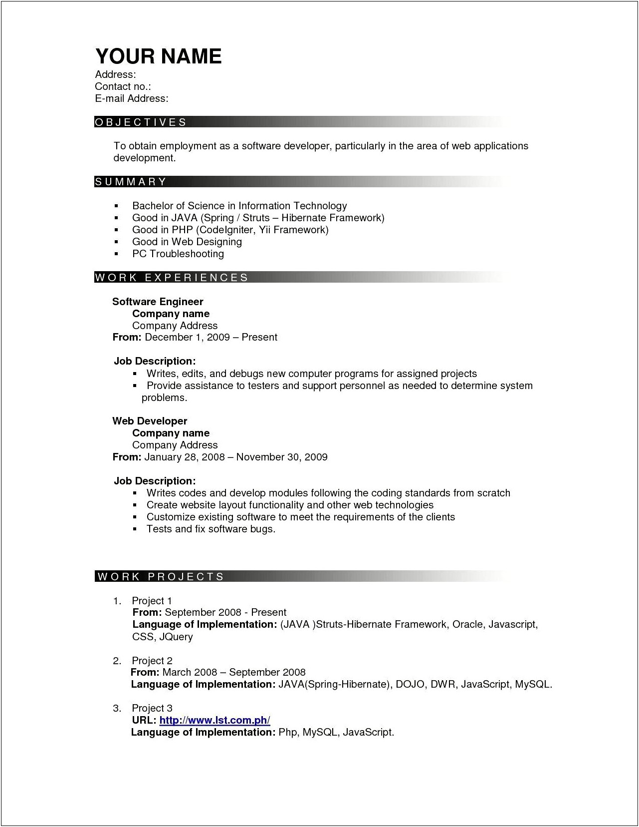 Experience Resume Format Three Year Experience