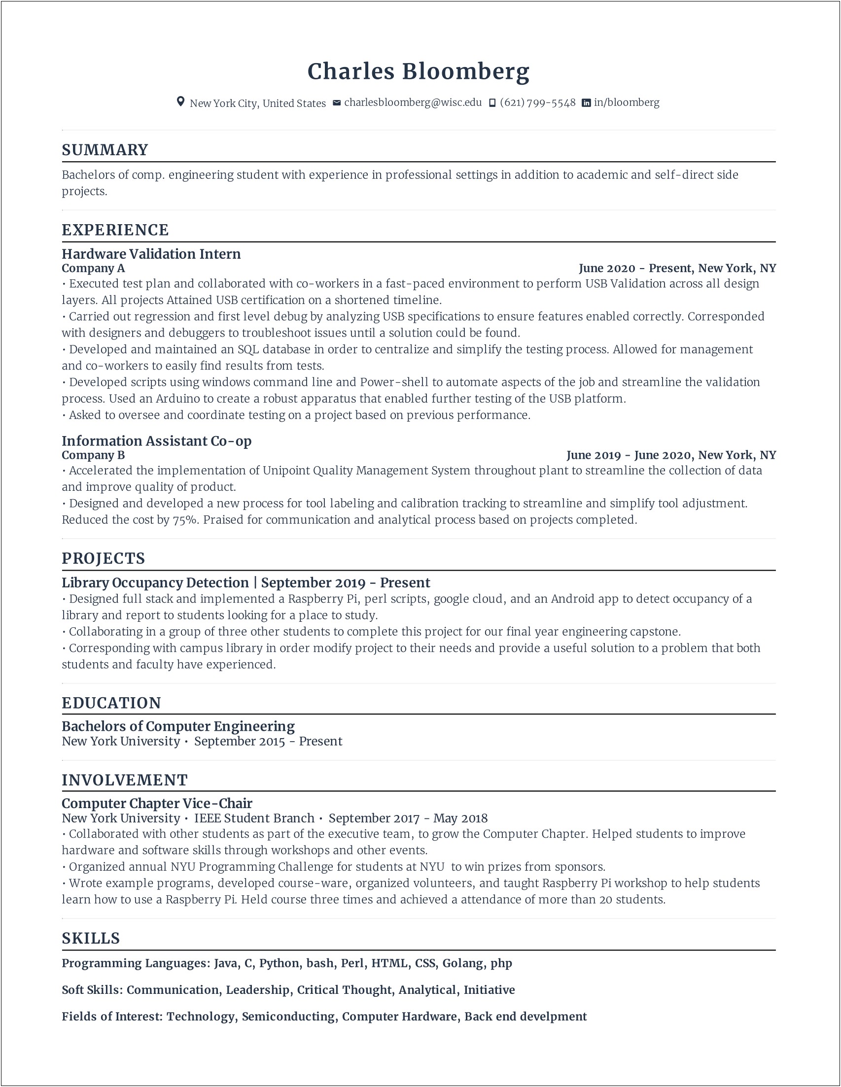 Experience Resume Sample For Embedded Engineer