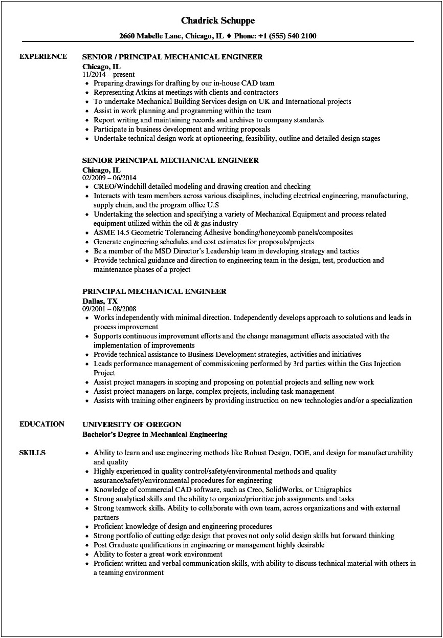 Experience Resume Sample For Mechanical Engineer