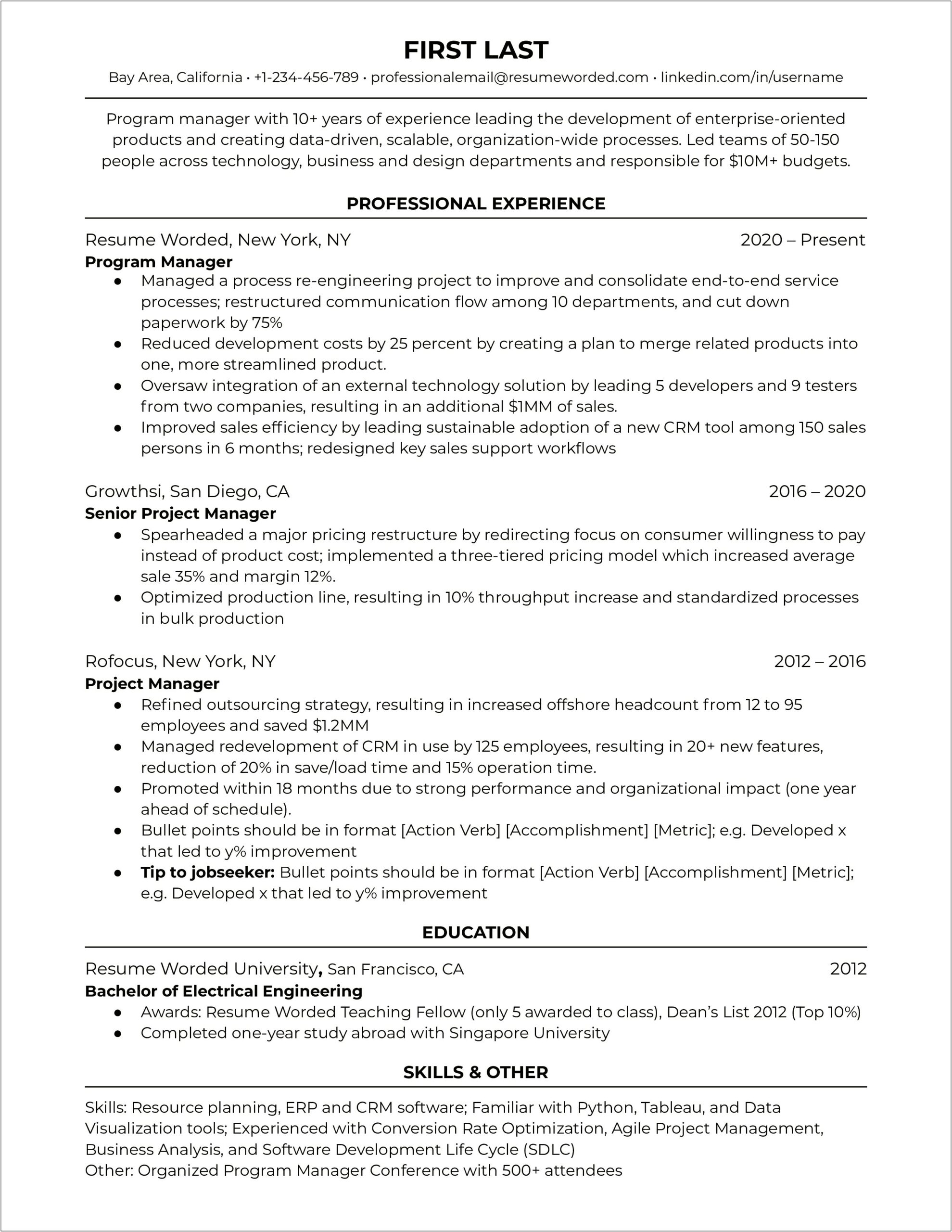 Explain Project Management Experience In Resume