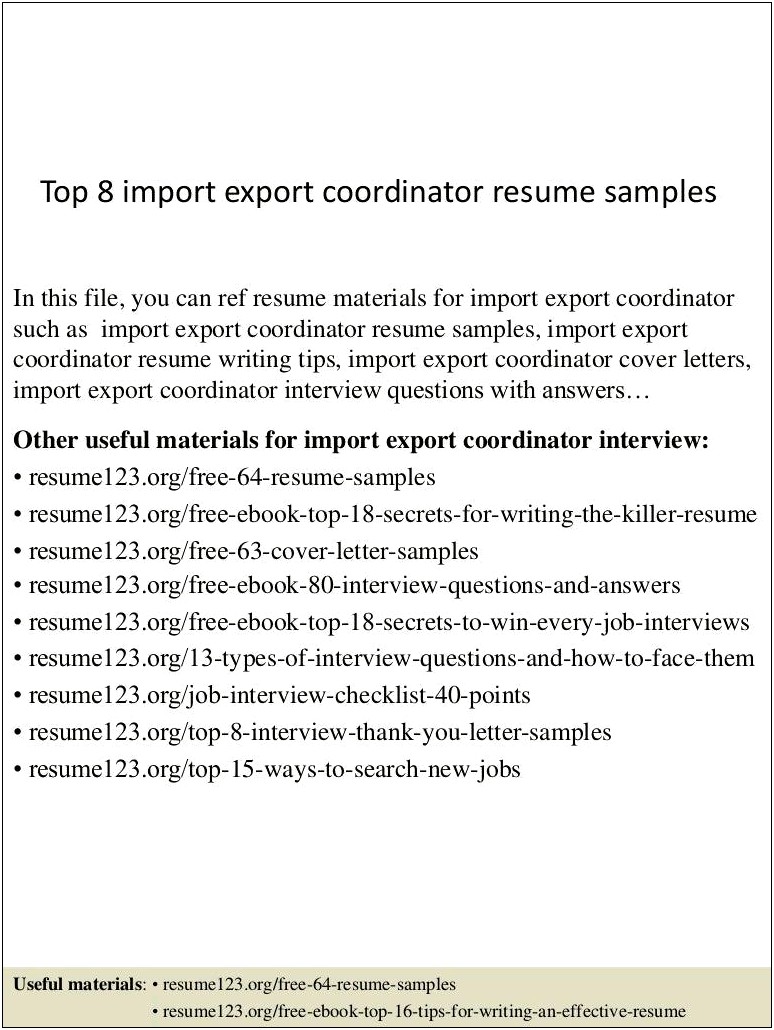 Export Coordinator Letter Of Resume Sample