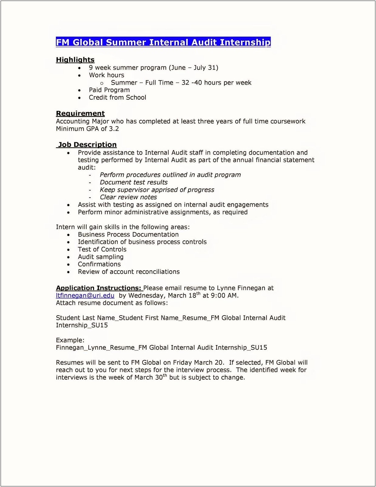 External Auditor Intern Job Description For Resume