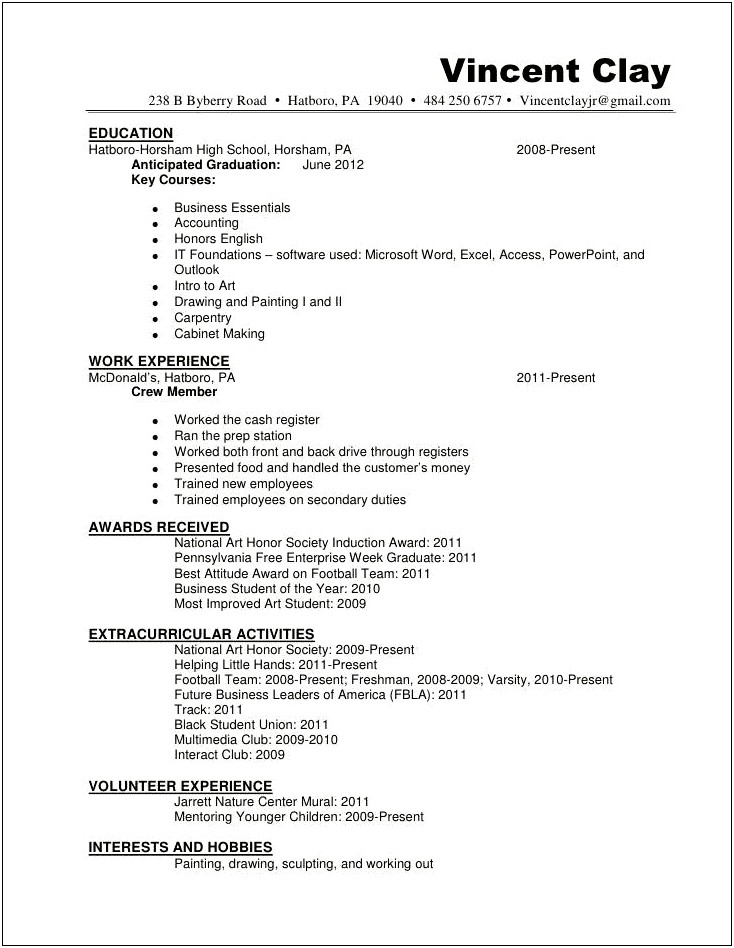Extracurricular Activities On A Resume Examples