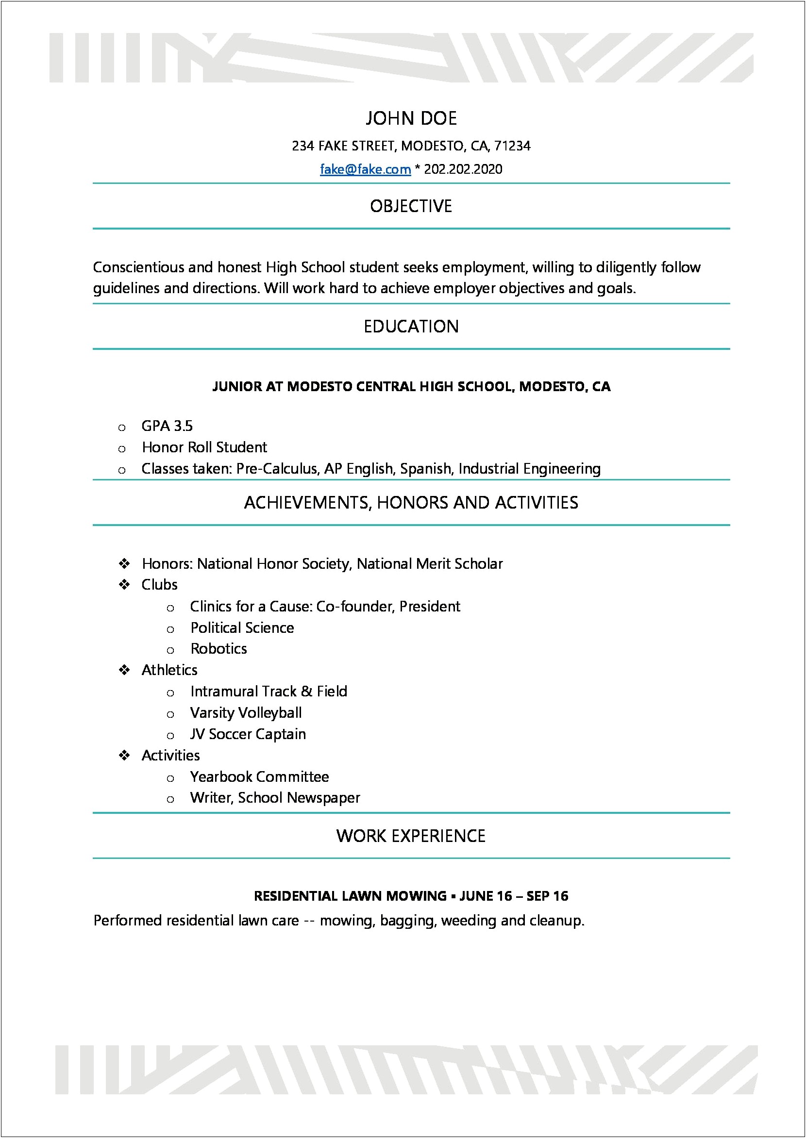 Extracurricular Resume Template For High School