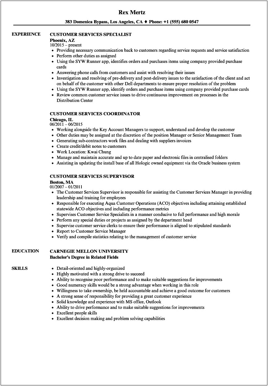 Face To Face Customer Service Skills Resume