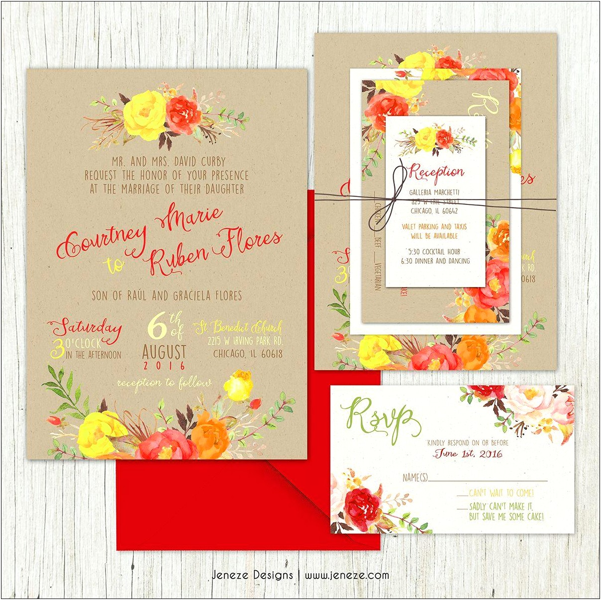 Fall Flowers Wedding Invitations Red Orange And Yellow