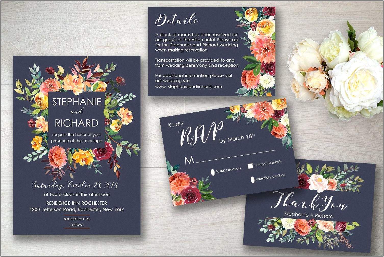 Fall Wedding Invitations With Navy Blue And Orange