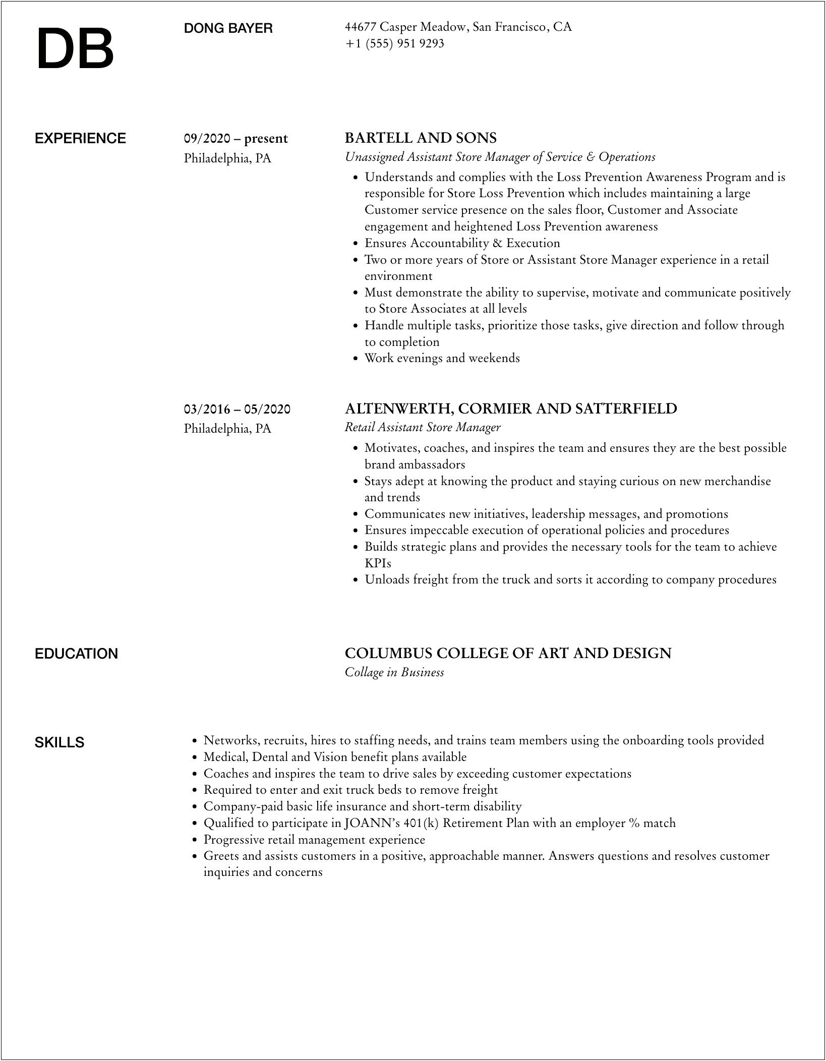 Family Dollar Assistant Store Manager Job Description Resume