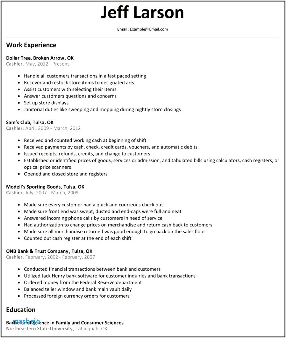 Family Dollar Assistant Store Manager Resume