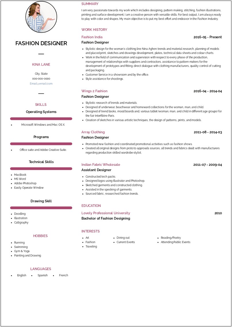 Fashion Designer Assistant Job Description Resume