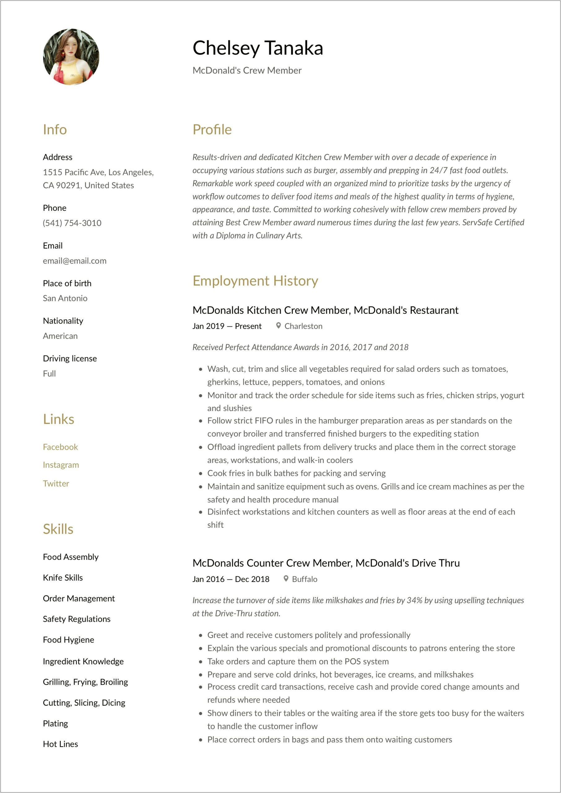 Fast Food Resume Sample With No Experience Philippines