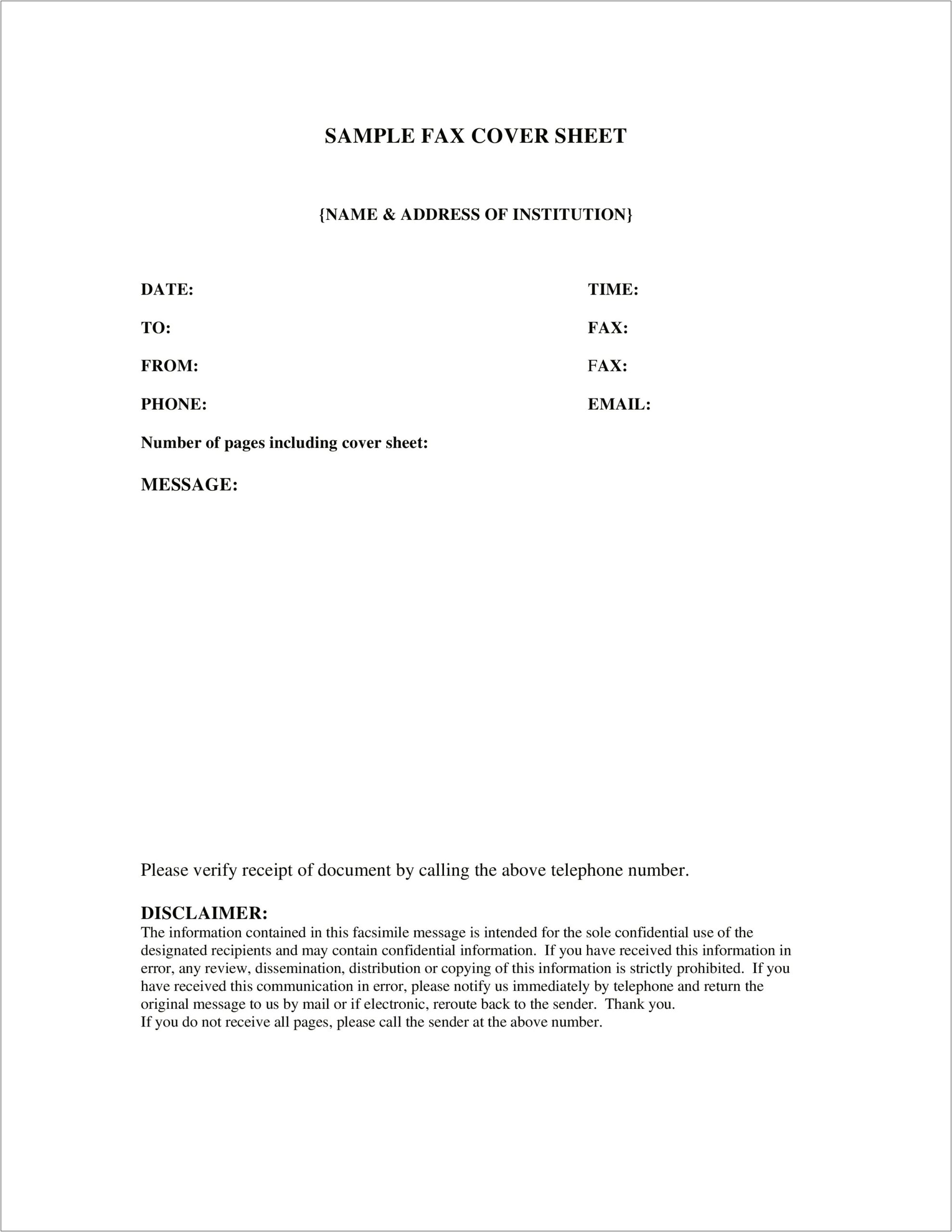 Fax Cover Sheet Template For Resume