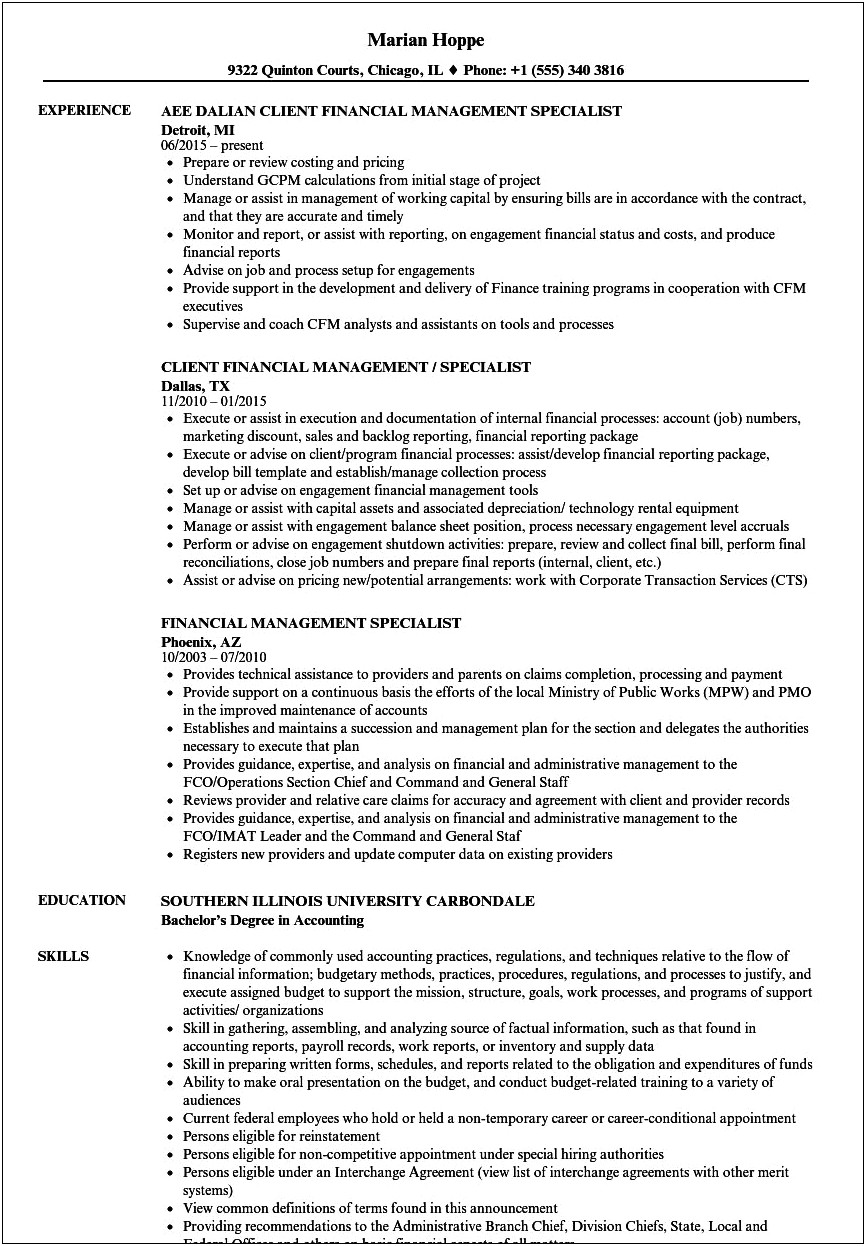 Federal Grants Management Specialist Sample Resume