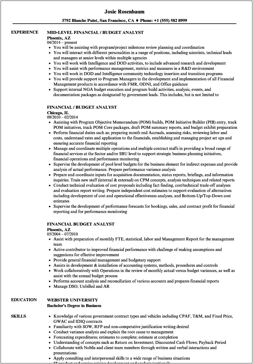 Federal Management And Program Analyst Resume