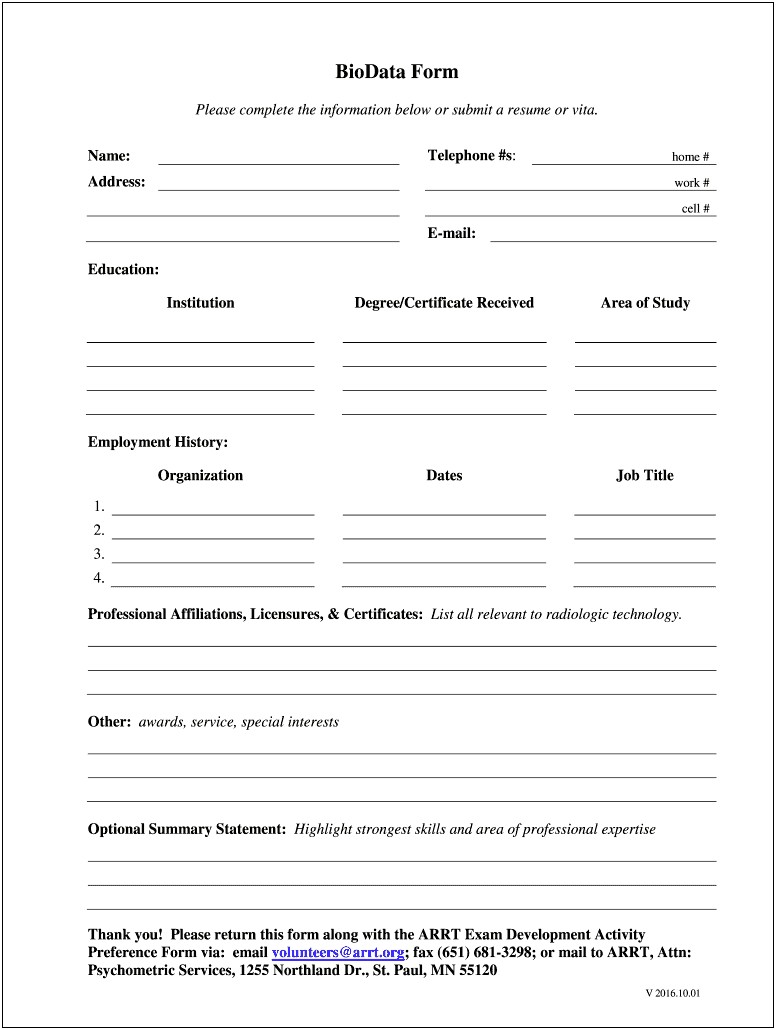 Fillable Resume Template Pdf Free Download