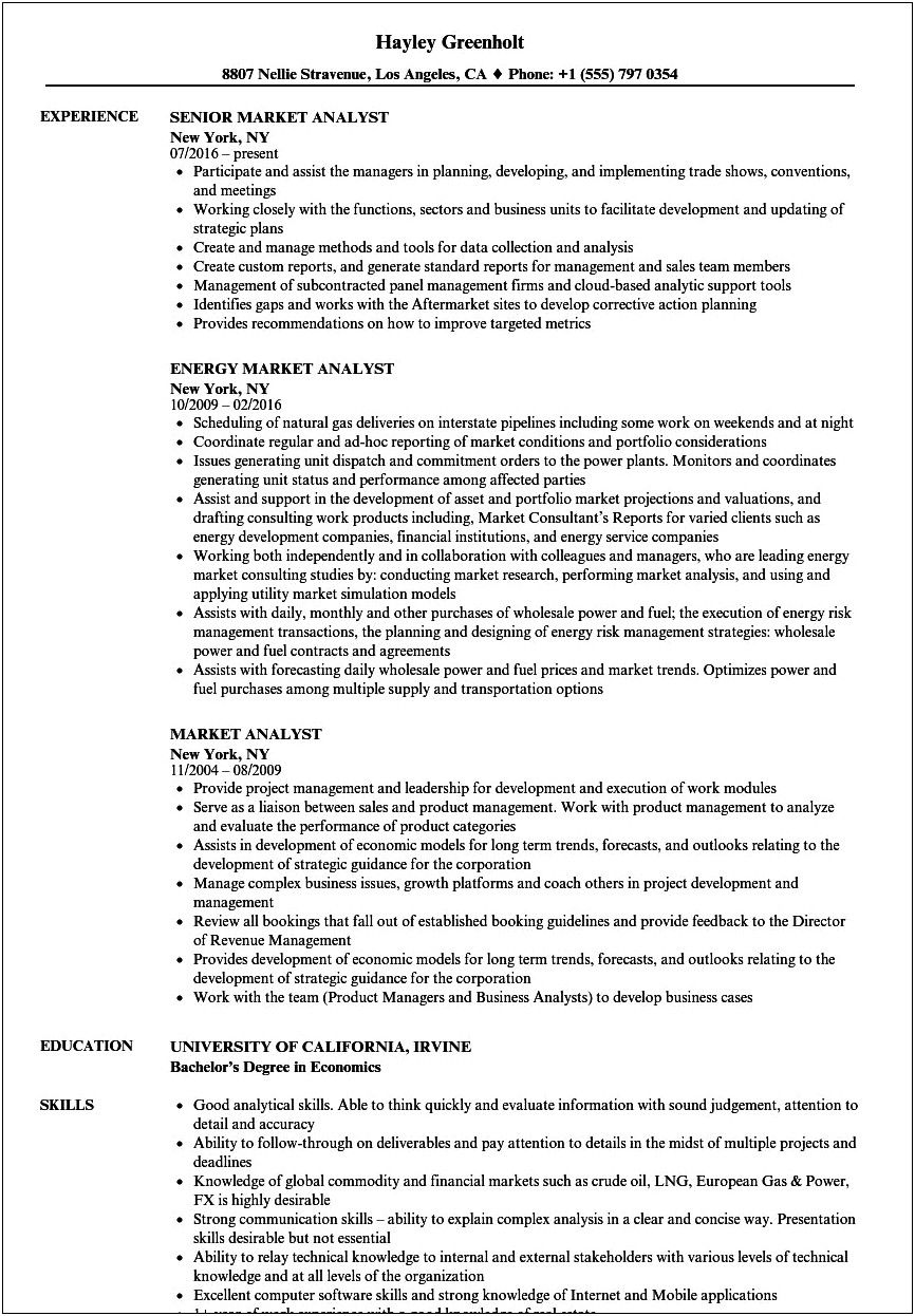Finance Analyst With Farmers Market Sample Resume